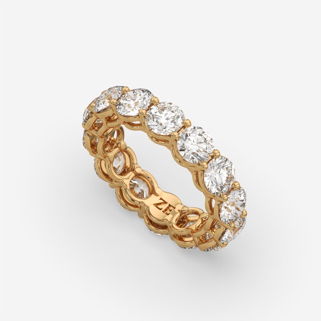 5.50 CTW D-E Color VS1 Round Lab Grown Diamond Eternity Ring, in yellow gold, front view