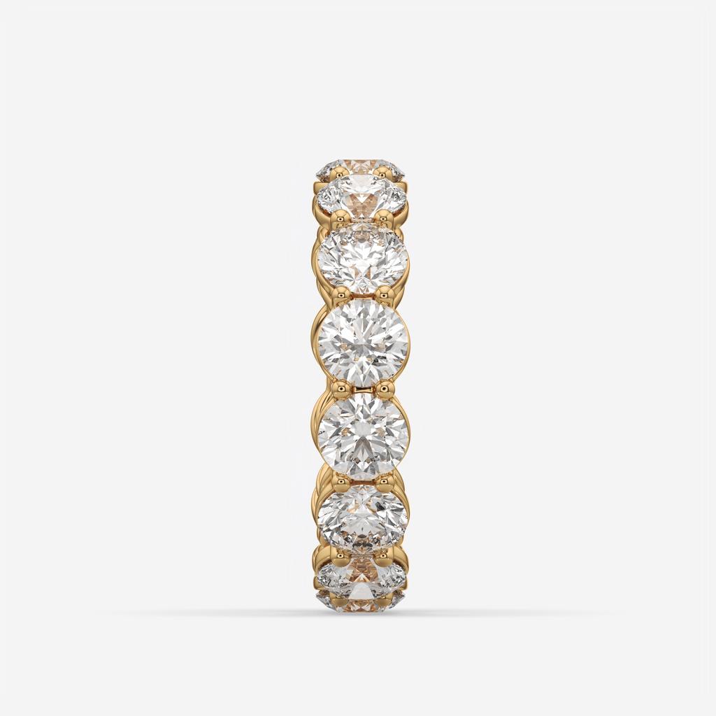 5.50 CTW D-E Color VS1 Round Lab Grown Diamond Eternity Ring, in yellow gold, side profile