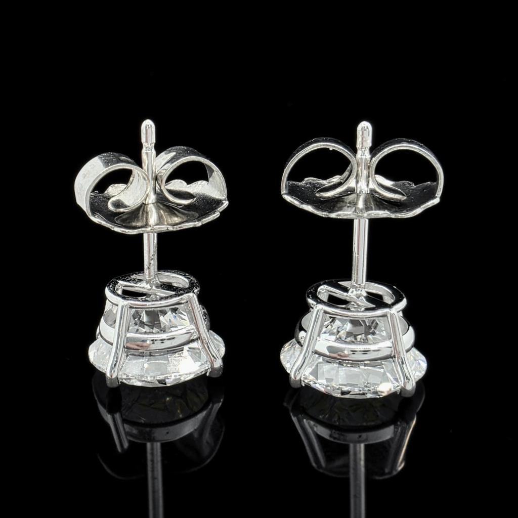 6.00 Ct D VS1 Round Lab Grown Diamond Basket Studs with Jumbo Backs, in white gold, side profile