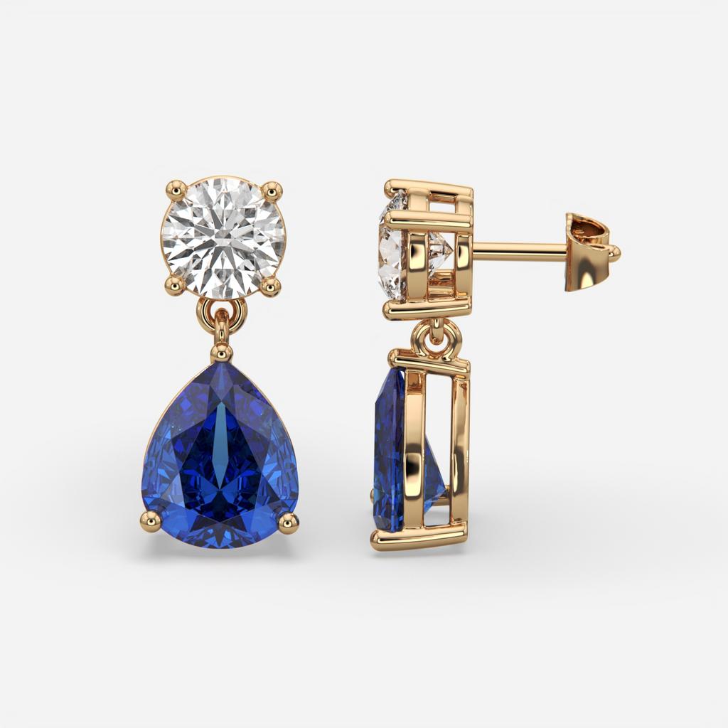 6.00 Ct Blue Sapphire and Lab-Grown Diamond Drop Earrings, in rose gold, front view