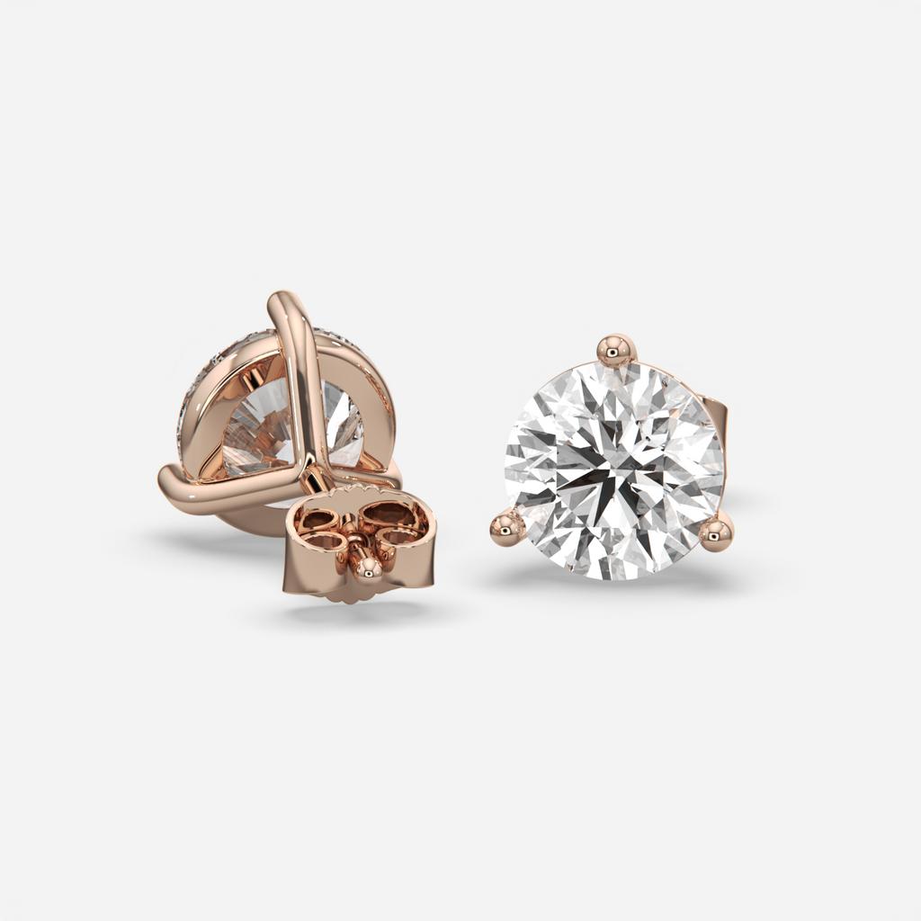 6.00 Ct D VS1 Round Lab Grown Diamond Martini Studs, in rose gold, front view