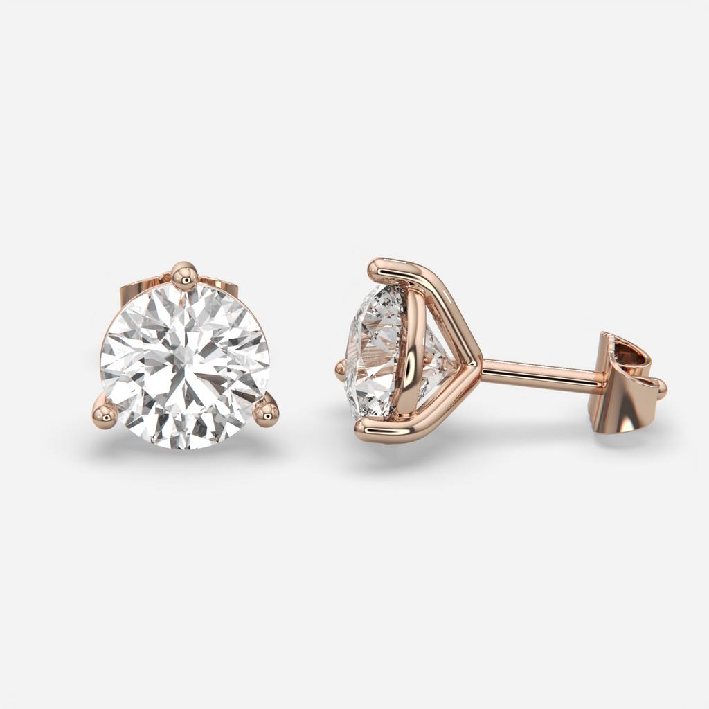 6.00 Ct D VS1 Round Lab Grown Diamond Martini Studs, in rose gold, front view