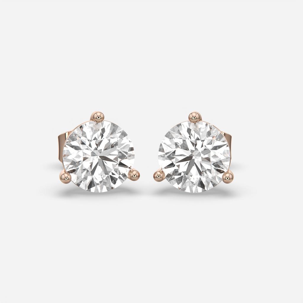 6.00 Ct D VS1 Round Lab Grown Diamond Martini Studs, in rose gold, front view