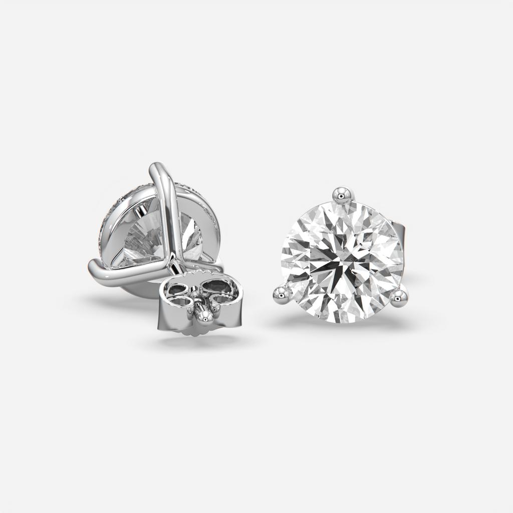 6.00 Ct D VS1 Round Lab Grown Diamond Martini Studs, in white gold, front view