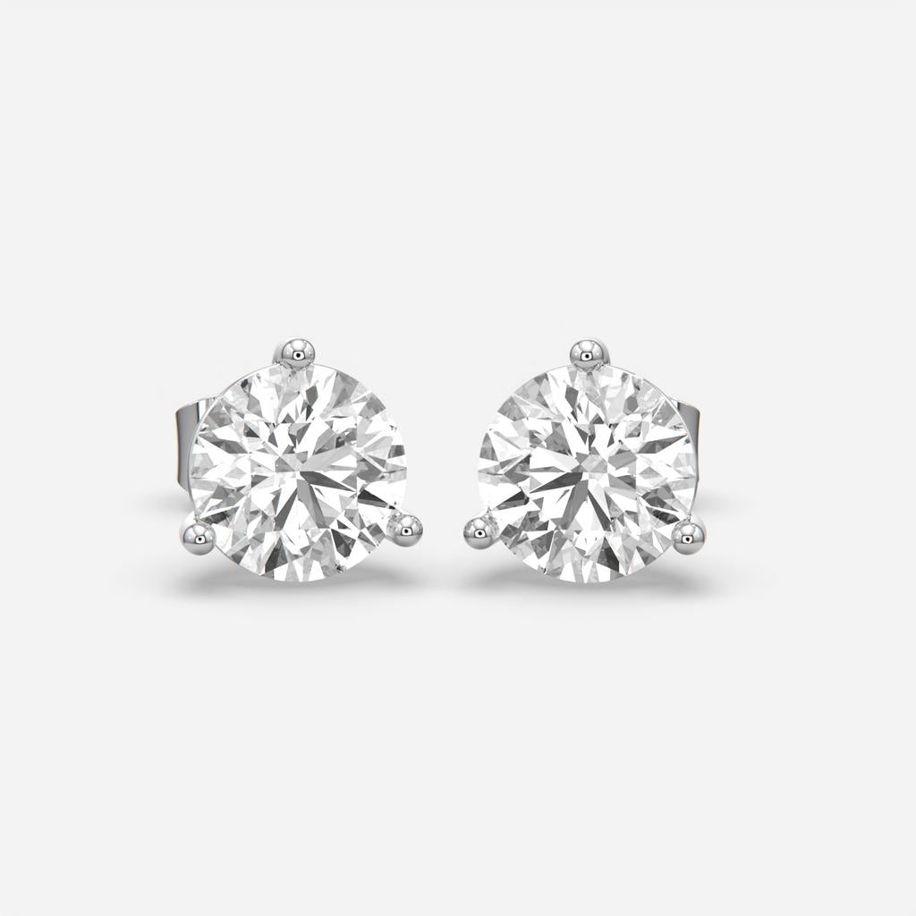 6.00 Ct D VS1 Round Lab Grown Diamond Martini Studs, in white gold, front view