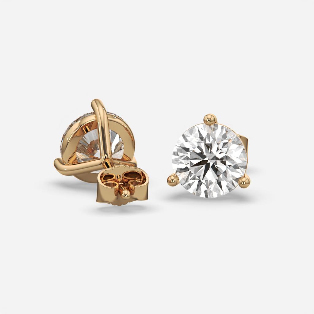 6.00 Ct D VS1 Round Lab Grown Diamond Martini Studs, in yellow gold, front view