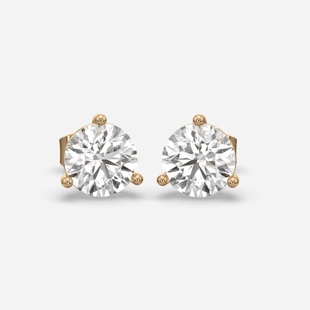 6.00 Ct D VS1 Round Lab Grown Diamond Martini Studs, in yellow gold, front view