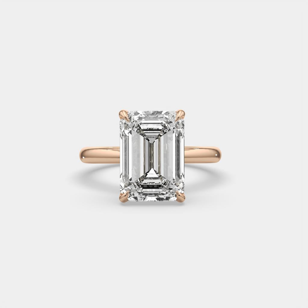 6.00 Ct F VS1 Emerald Cut Lab-Grown Diamond Solitaire Ring, in rose gold, front view