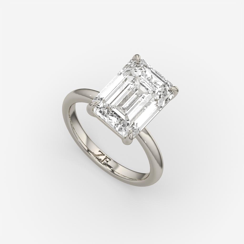 6.00 Ct F VS1 Emerald Cut Lab-Grown Diamond Solitaire Ring, in white gold, front view