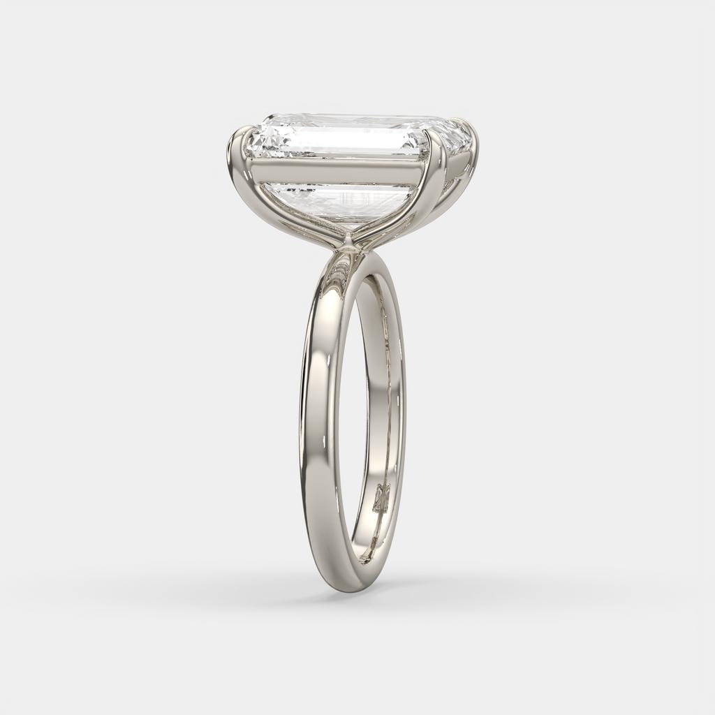 6.00 Ct F VS1 Emerald Cut Lab-Grown Diamond Solitaire Ring, in white gold, side profile