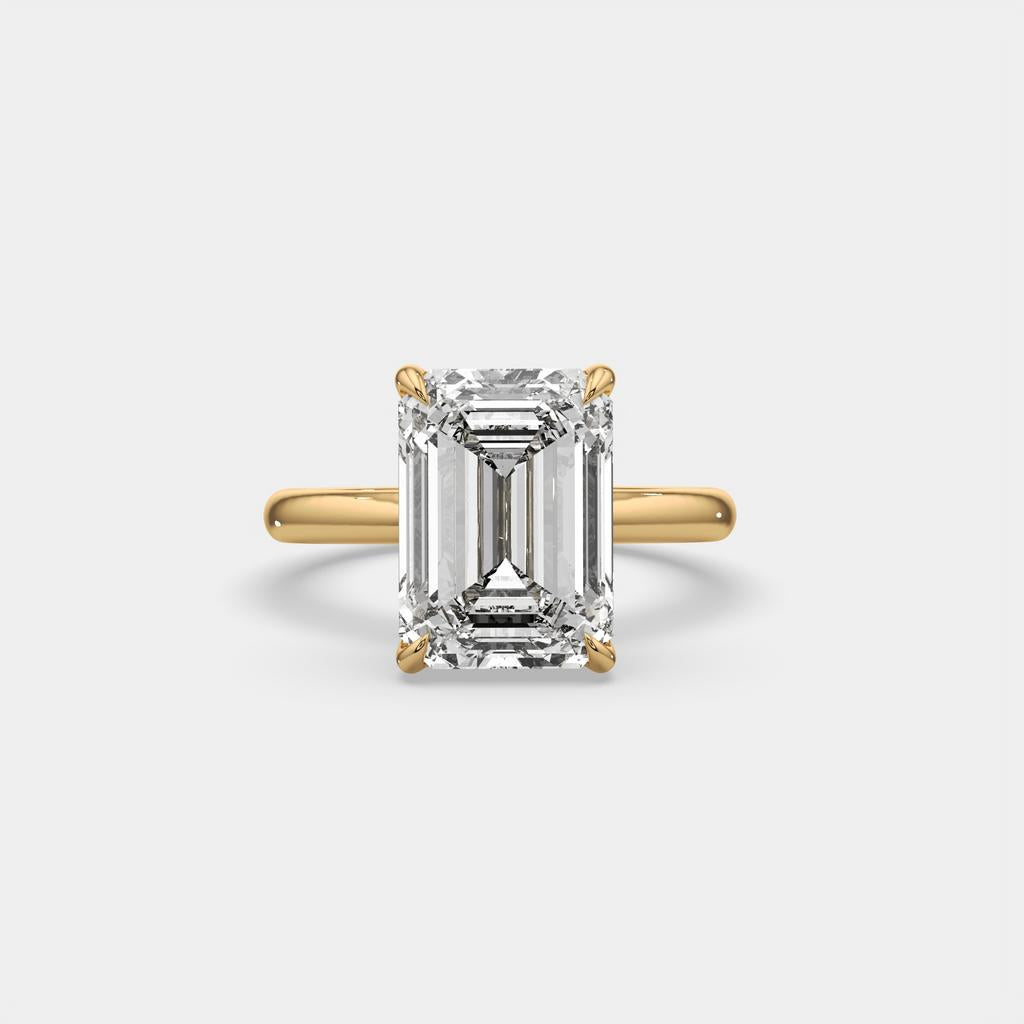 6.00 Ct F VS1 Emerald Cut Lab-Grown Diamond Solitaire Ring, in yellow gold, front view