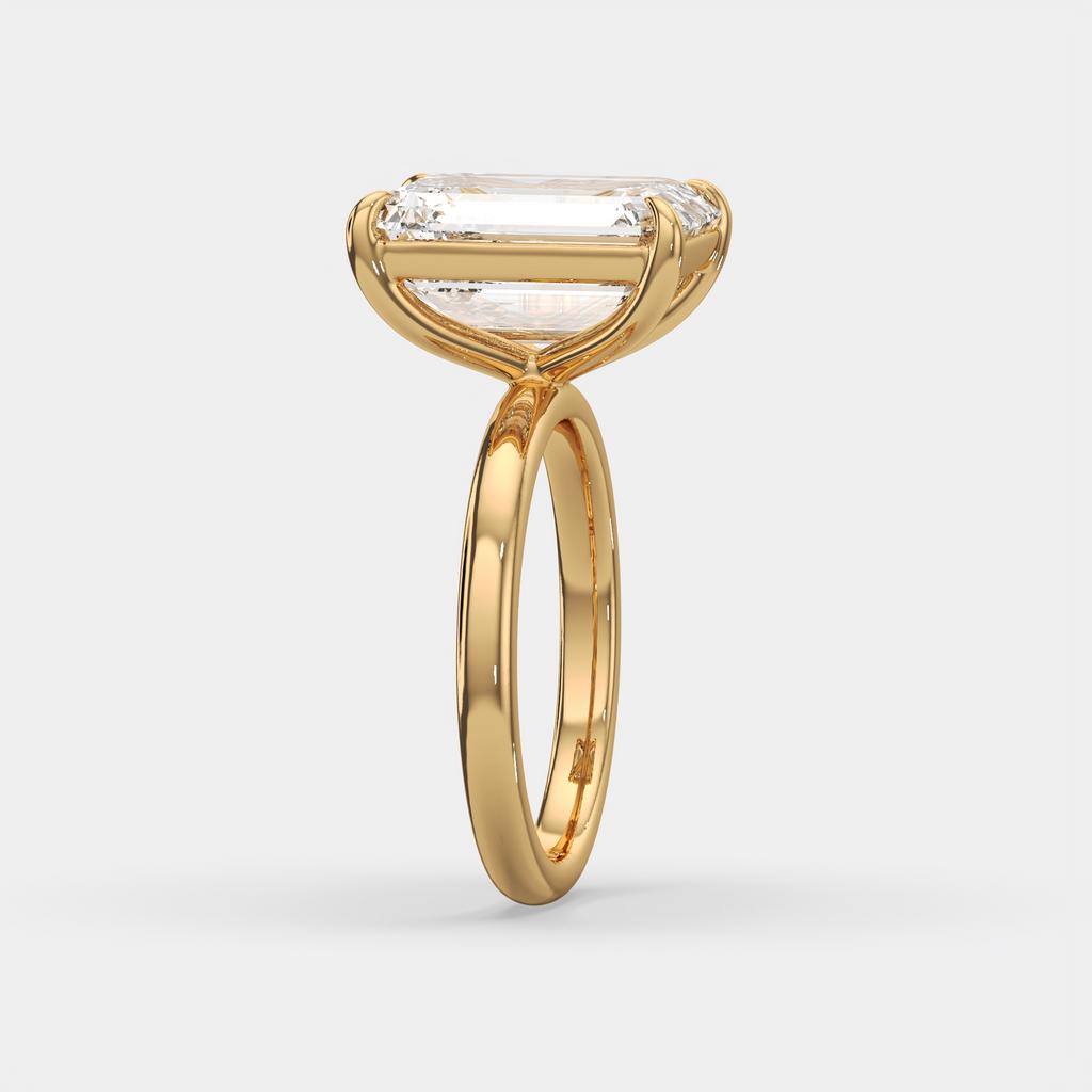 6.00 Ct F VS1 Emerald Cut Lab-Grown Diamond Solitaire Ring, in yellow gold, side profile