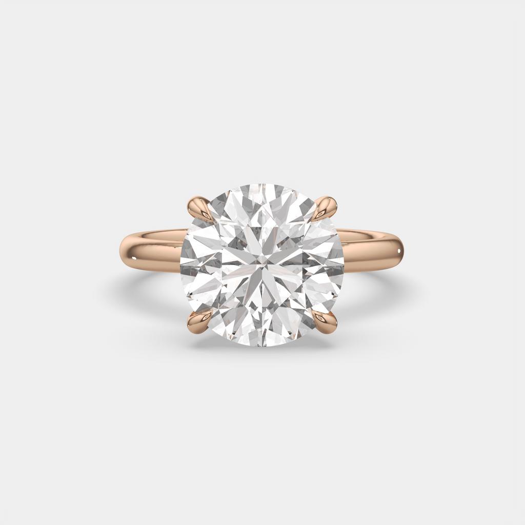 6.00 Ct F VS1 Round Brilliant Lab Grown Diamond Solitaire Ring, in rose gold, front view
