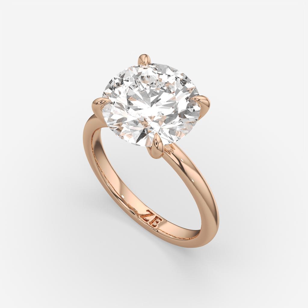 6.00 Ct F VS1 Round Brilliant Lab Grown Diamond Solitaire Ring, in rose gold, front view