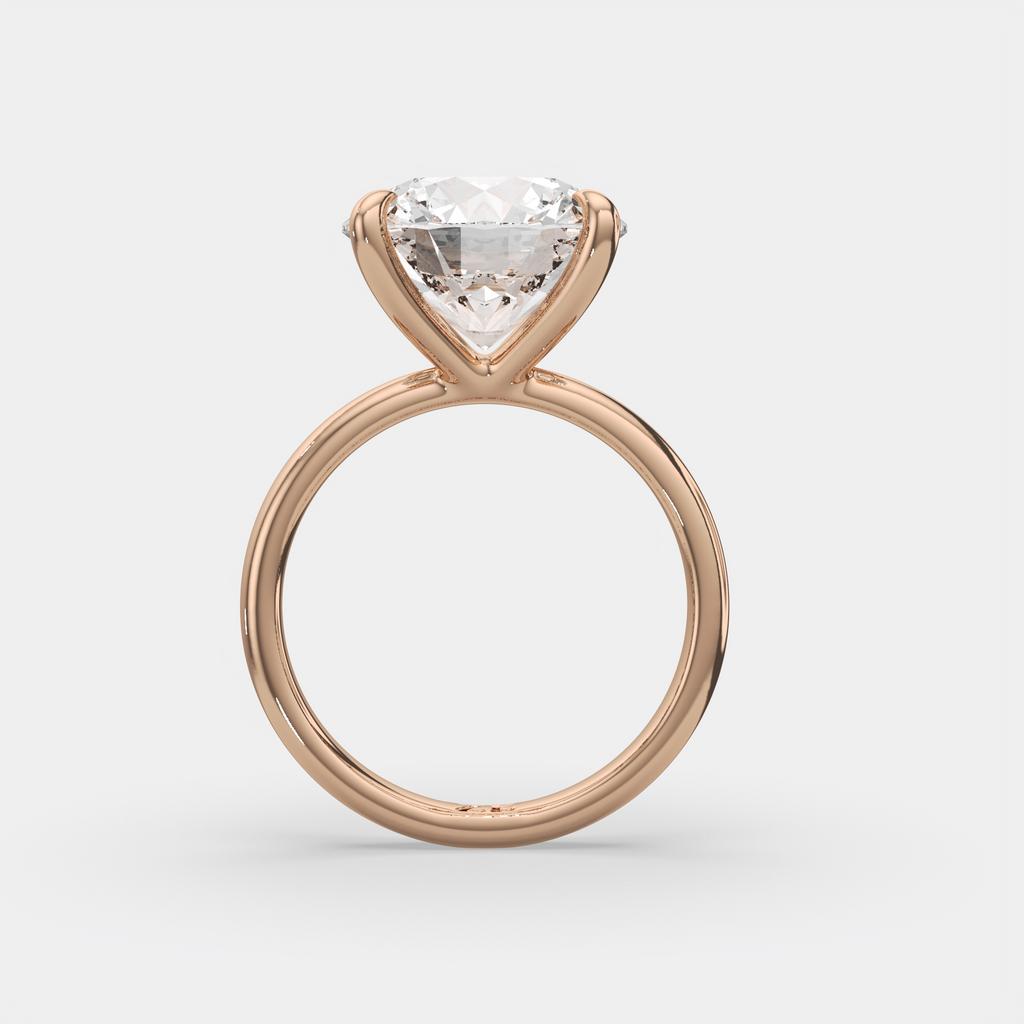 6.00 Ct F VS1 Round Brilliant Lab Grown Diamond Solitaire Ring, in rose gold, side profile