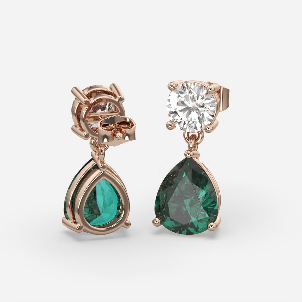 6.00 Ct Pear Emerald Lab-Grown Diamond Drop Earrings, in rose gold, front view