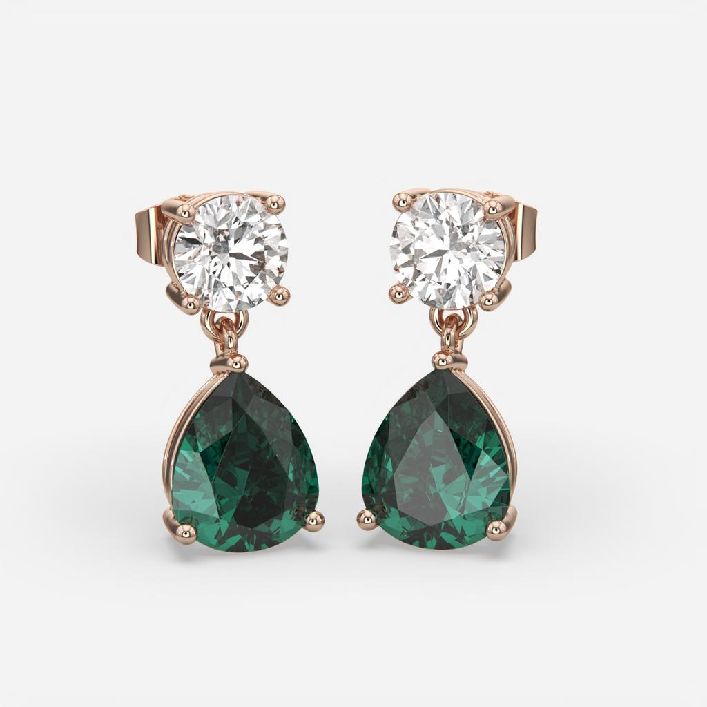6.00 Ct Pear Emerald Lab-Grown Diamond Drop Earrings, in rose gold, front view