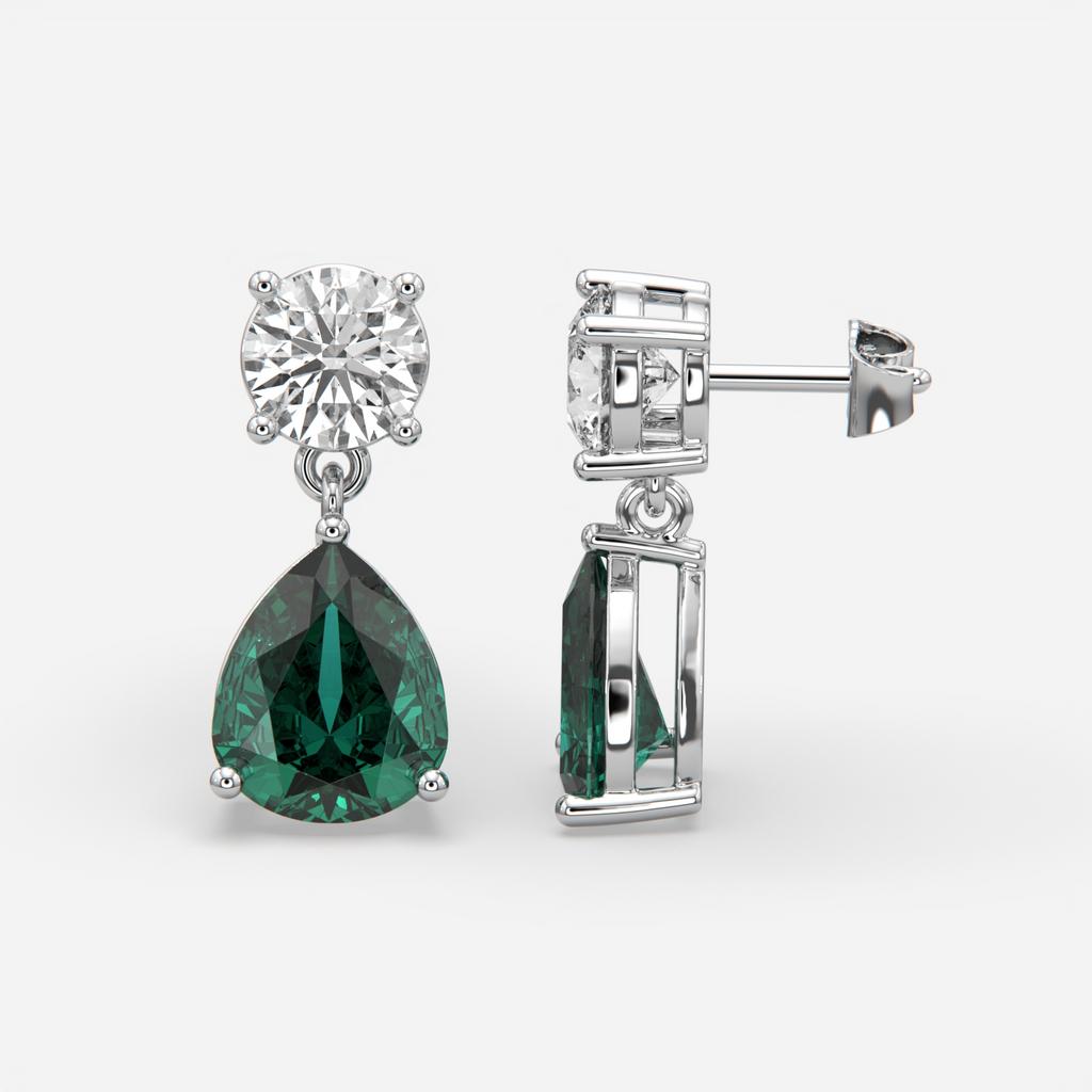 6.00 Ct Pear Emerald Lab-Grown Diamond Drop Earrings, in white gold, front view