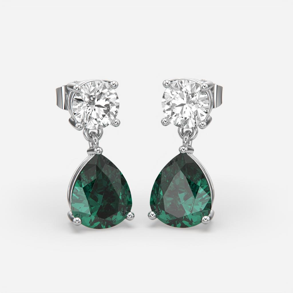 6.00 Ct Pear Emerald Lab-Grown Diamond Drop Earrings, in white gold, front view