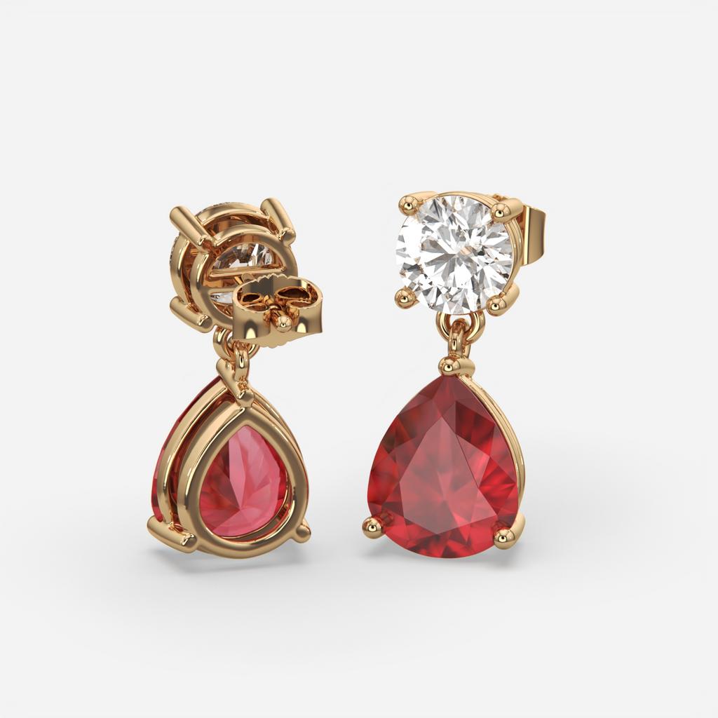 6.00 Ct Pear Ruby Lab-Grown Diamond Drop Earrings, in rose gold, front view