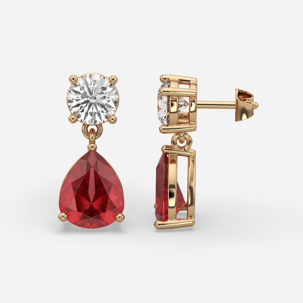 6.00 Ct Pear Ruby Lab-Grown Diamond Drop Earrings, in rose gold, front view