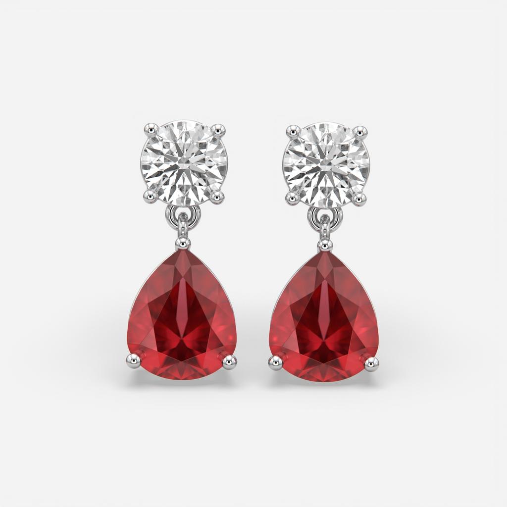 6.00 Ct Pear Ruby Lab-Grown Diamond Drop Earrings, in white gold, front view