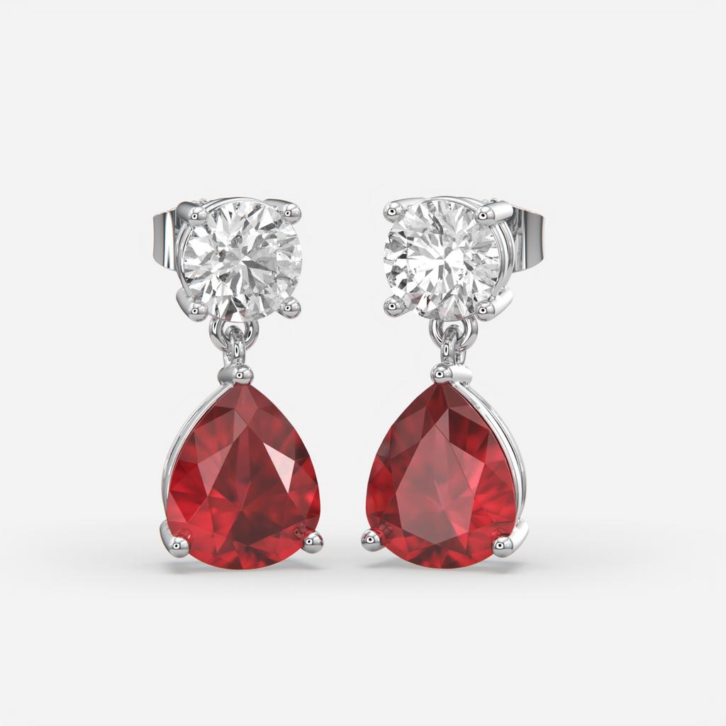 6.00 Ct Pear Ruby Lab-Grown Diamond Drop Earrings, in white gold, front view