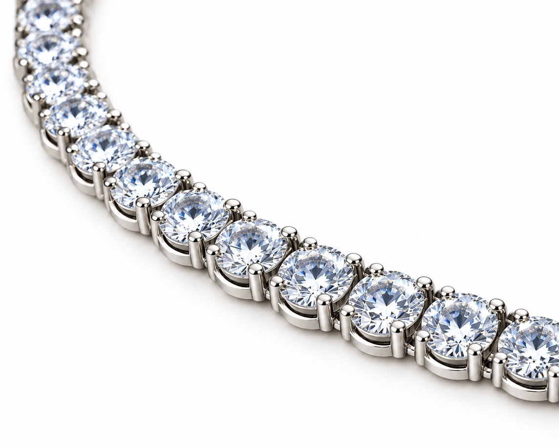 63.00 Ct D VS1 Round Lab-Grown Diamond Men's Tennis Necklace, in white gold, detail shot