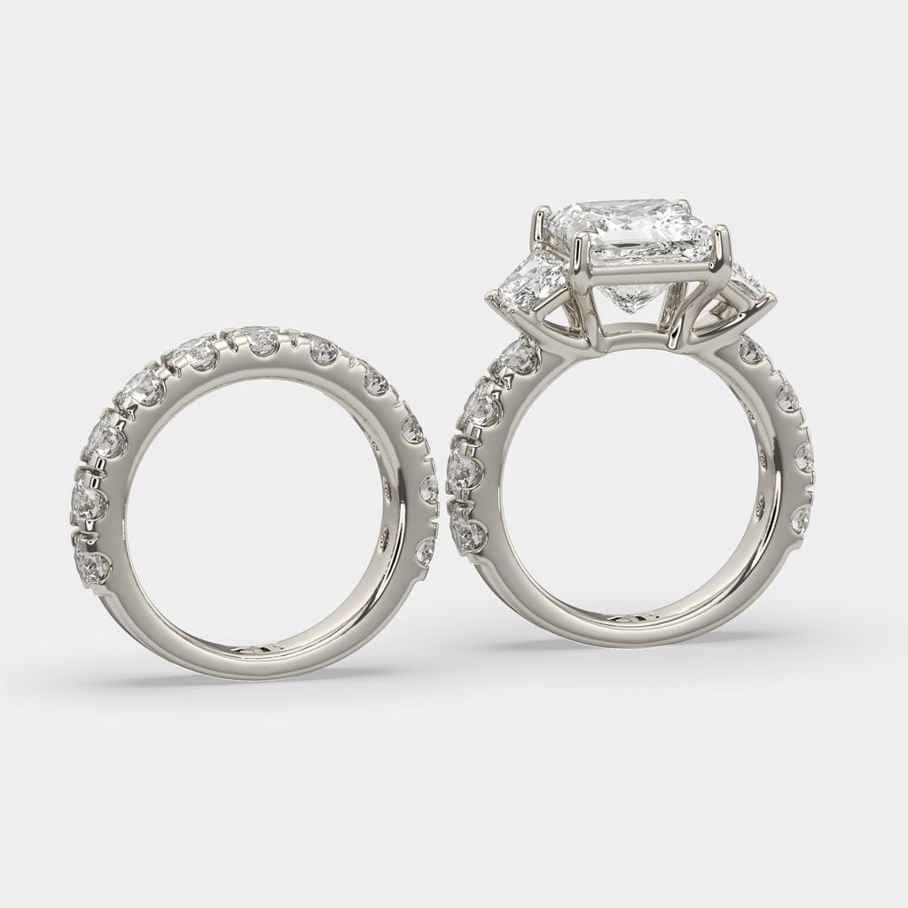 6.50 Ct E VS1 Princess Cut Lab-Grown Diamond Engagement Ring with Matching Band, in white gold, side profile