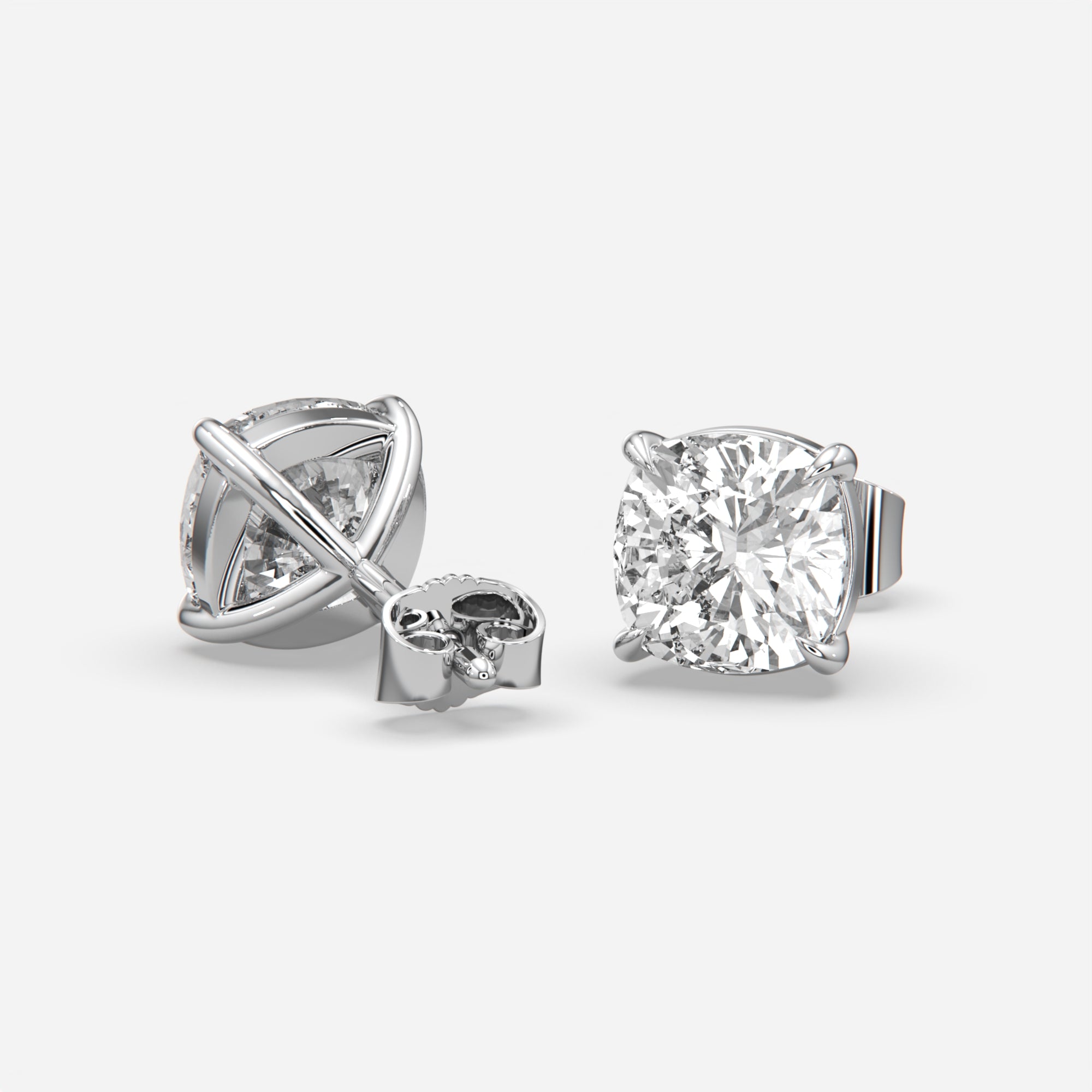 6.00 Ct Cushion Cut Eagle Claw Diamond Studs, eagle claw setting, in 14k white gold