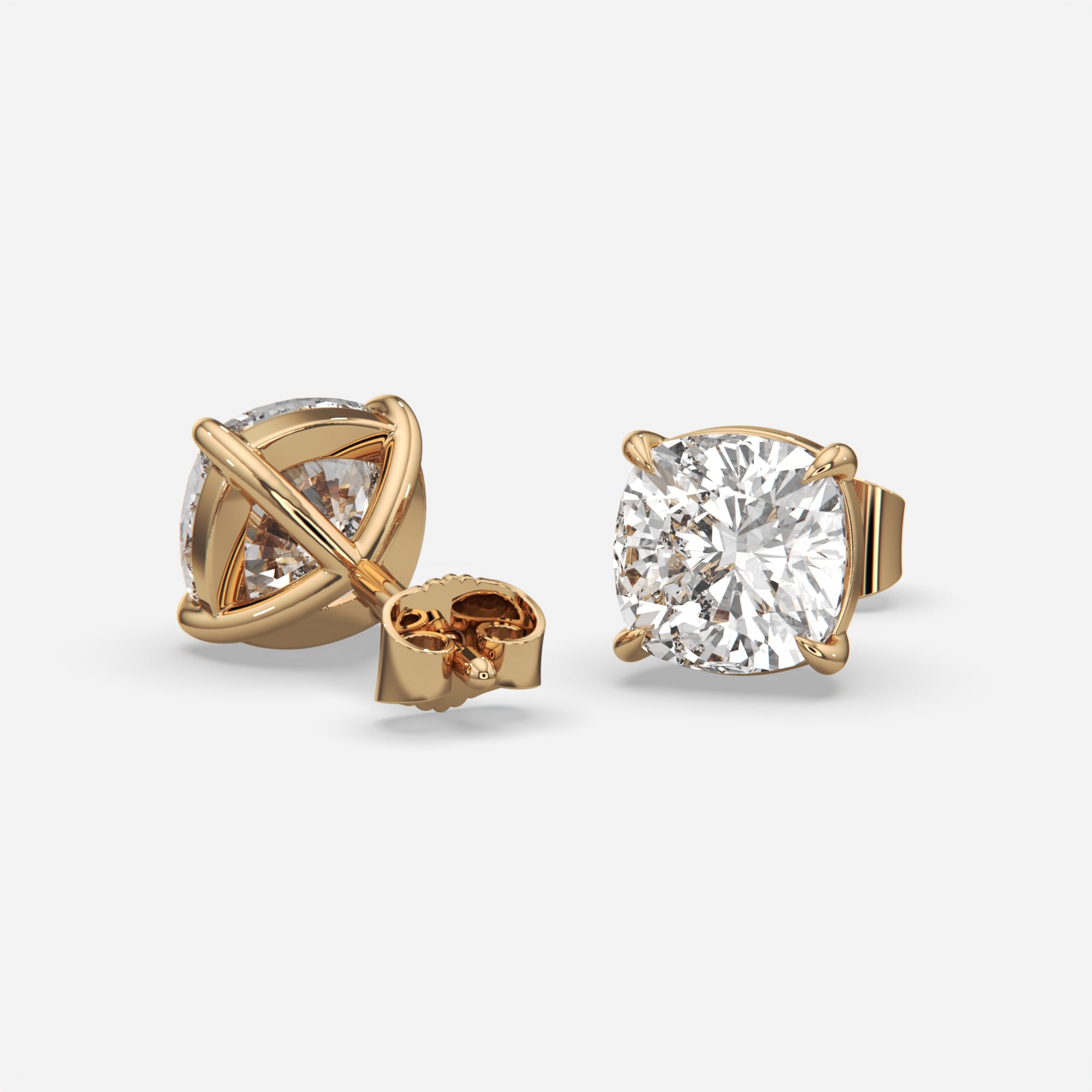 6.00 Ct Cushion Cut Eagle Claw Diamond Studs, eagle claw setting, in 14k yellow gold