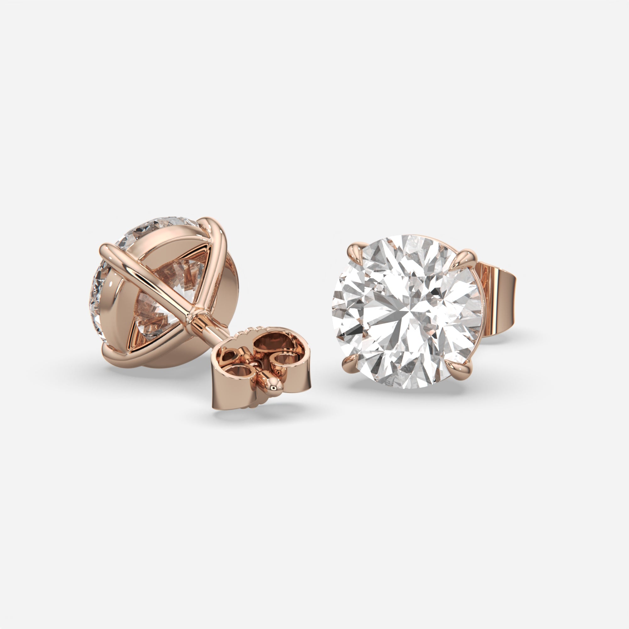 6ct Lab Grown Round Brilliant Eagle Claw Diamond Stud Earrings in Rose Gold — IGI Certified E VS1