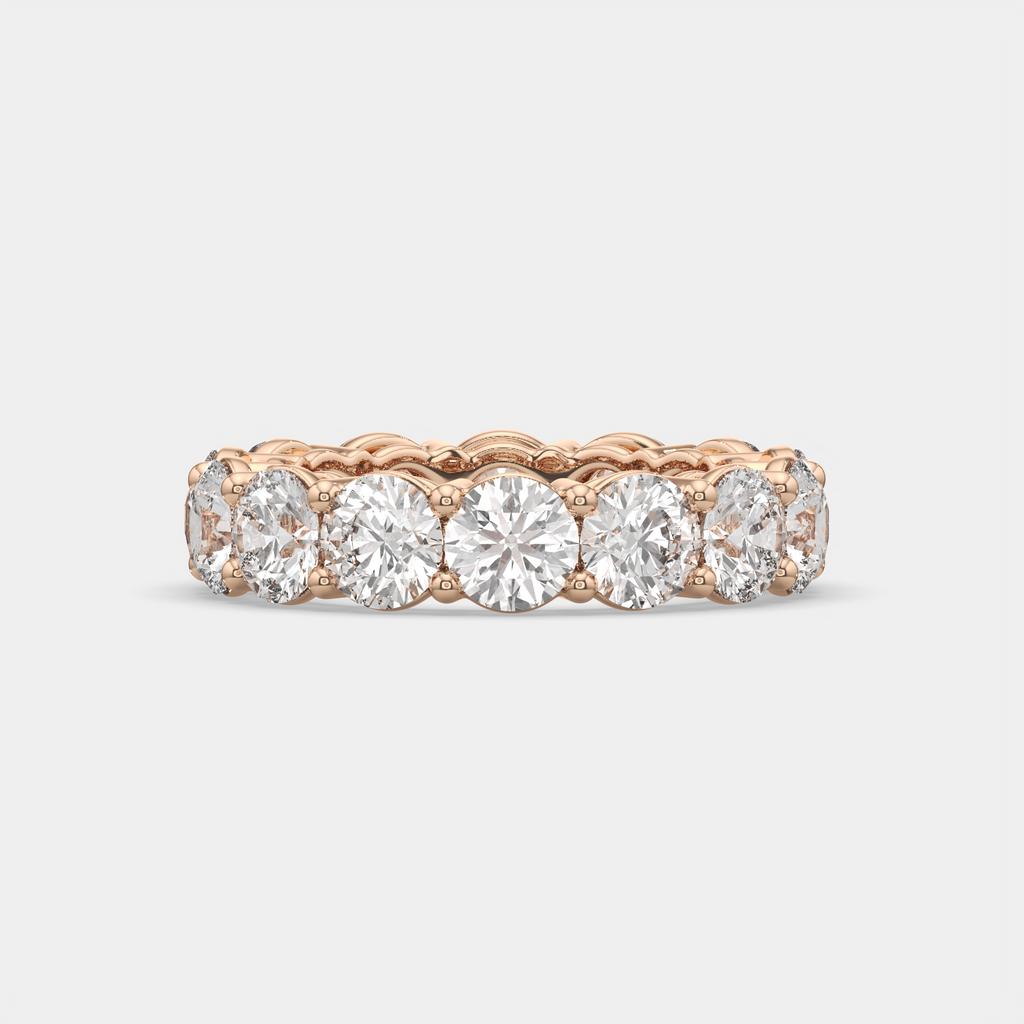 7.00 CTW D-E VS1 Round Lab Grown Diamond Eternity Ring, in rose gold, front view