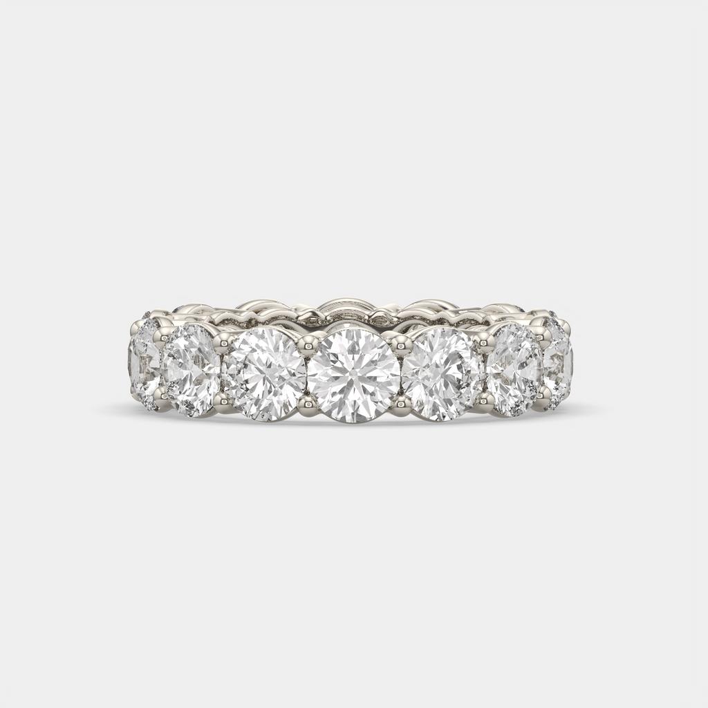 7.00 CTW D-E VS1 Round Lab Grown Diamond Eternity Ring, in white gold, front view