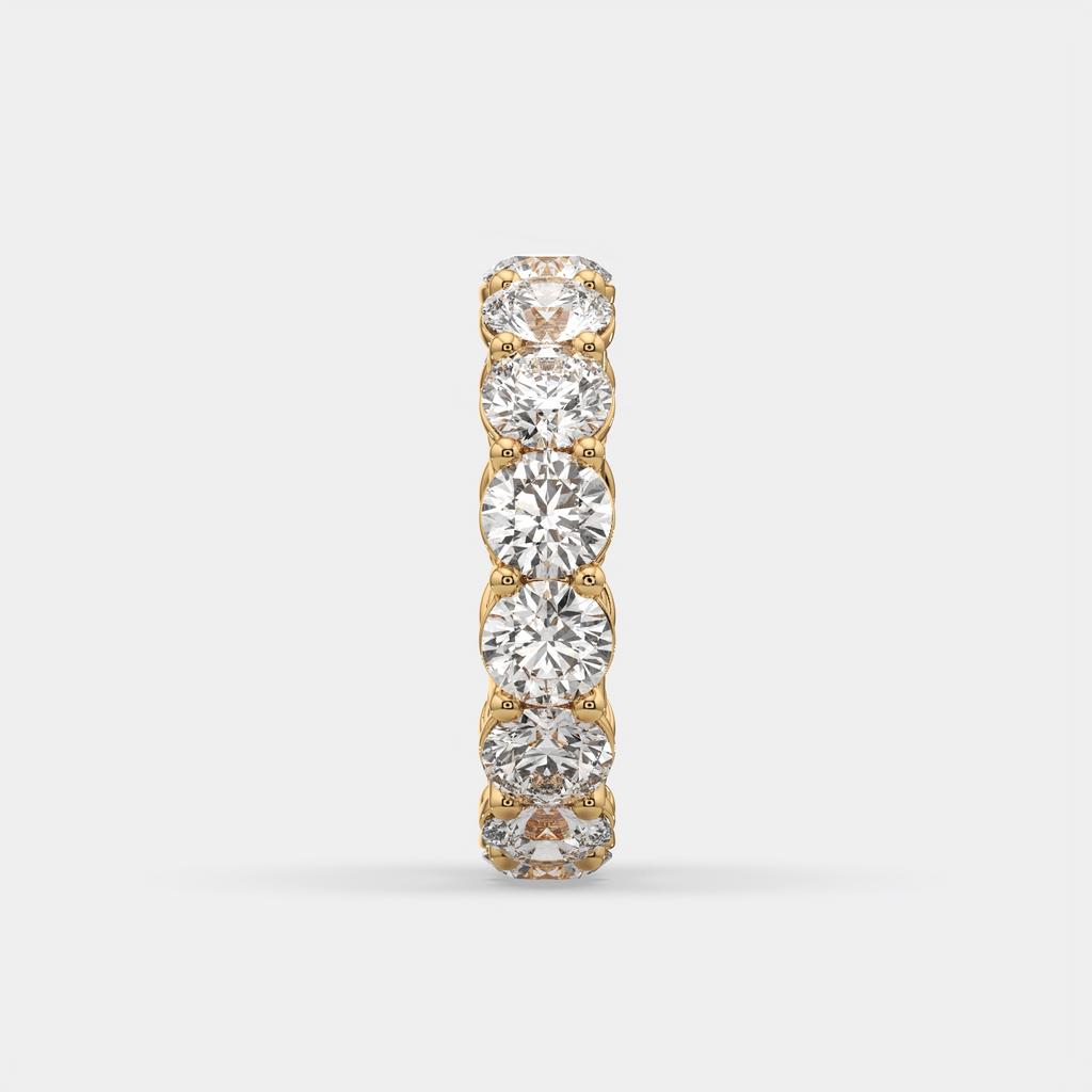 7.00 CTW D-E VS1 Round Lab Grown Diamond Eternity Ring, in yellow gold, side profile