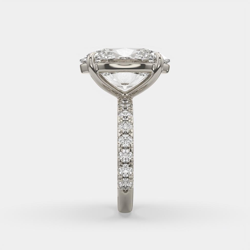 7.60 Ct F VS1 Oval Lab Grown Diamond Ring With Pavé Diamonds, in white gold, front view