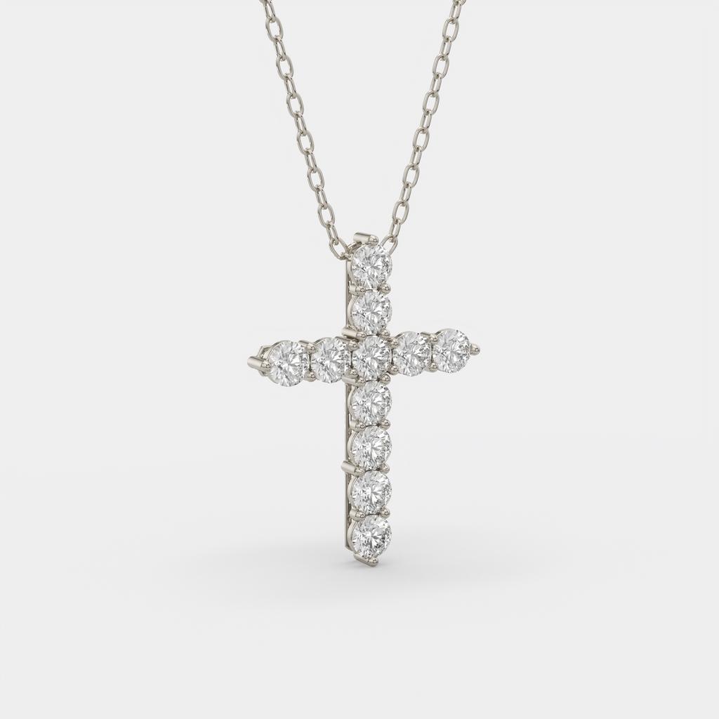 7.70 Ct D VS1 Round Lab-Grown Diamond Cross Pendant, in white gold, side profile
