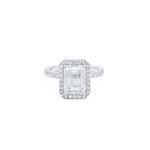 Load image into Gallery viewer, 3.30 Carat Emerald-Cut Halo Diamond Engagement Ring in Platinum