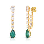 Load image into Gallery viewer, 6.50 Carat Pear Shape Emerald & Diamond Drop Earrings in 18k Yellow Gold