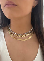 Load image into Gallery viewer, Round Diamond Three Prong Choker Necklace in White Gold