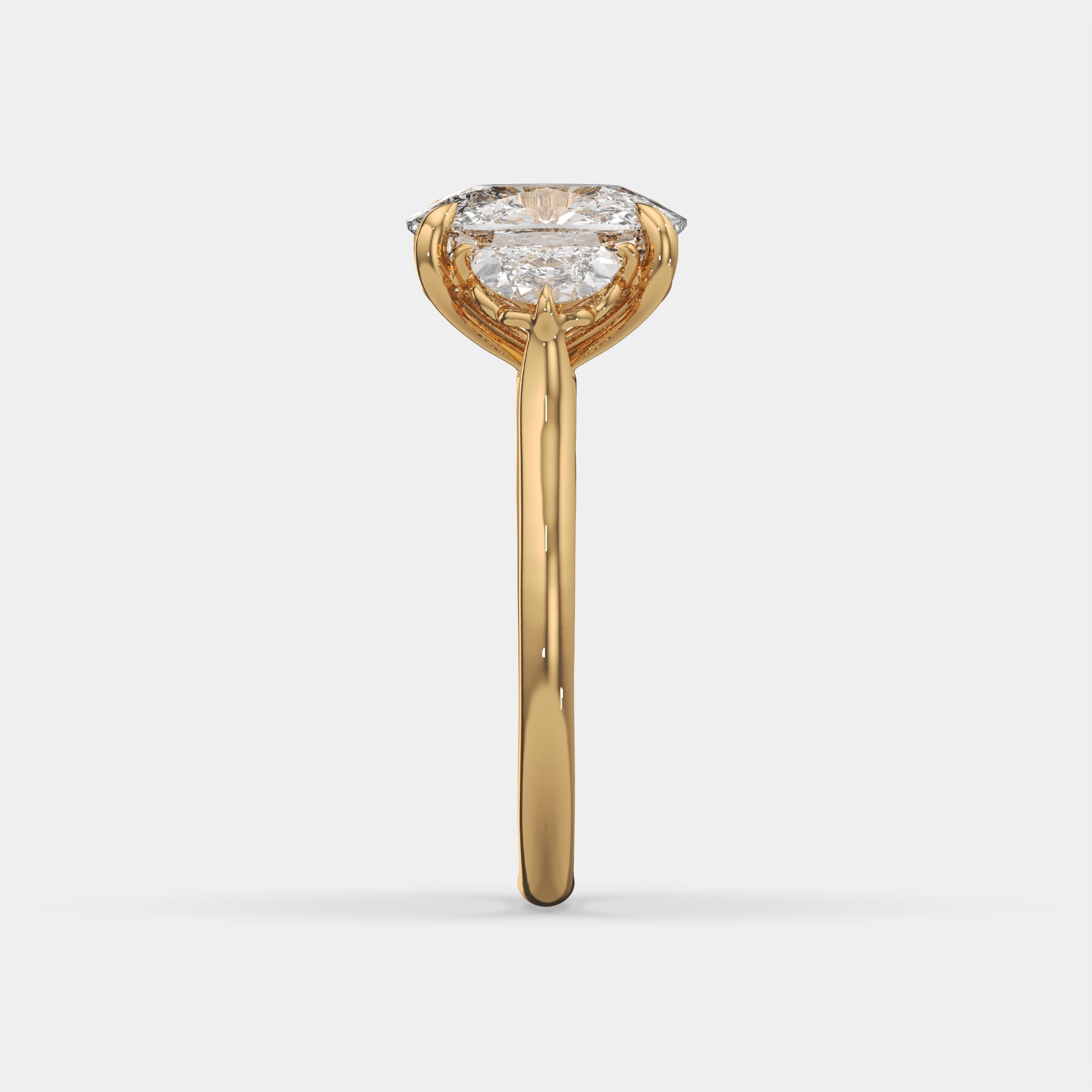 4.60 Ct F VS1 Cushion 3 Stone Ring with Half Moon Accents
