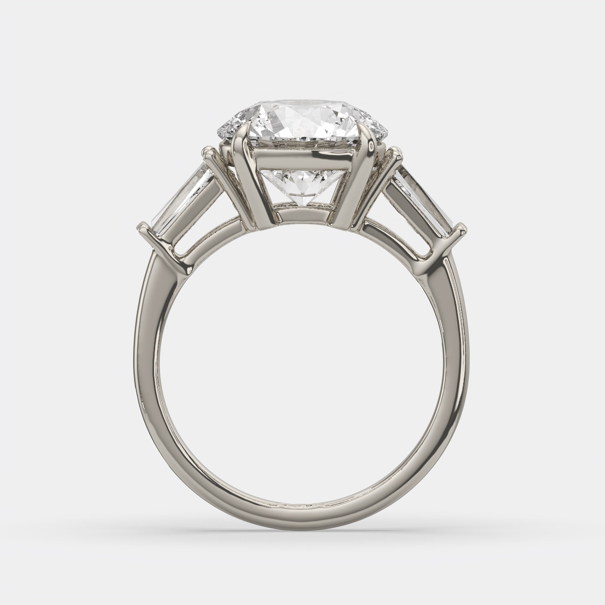 3.40 Ct Round Diamond Ring W/ Tapered Baguettes, in 14k white gold, angle view 1
