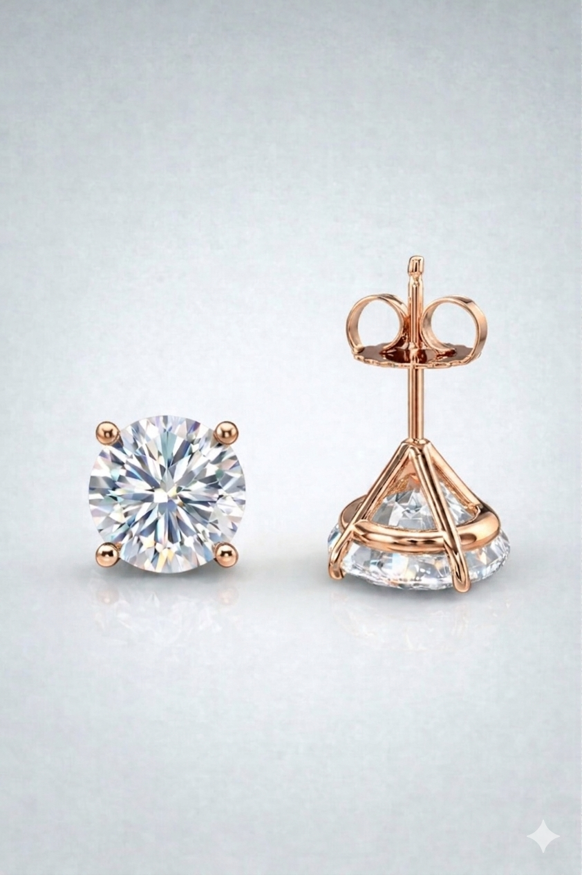 Diamond Stud Earrings, 4-prong martini setting, in 14k rose gold