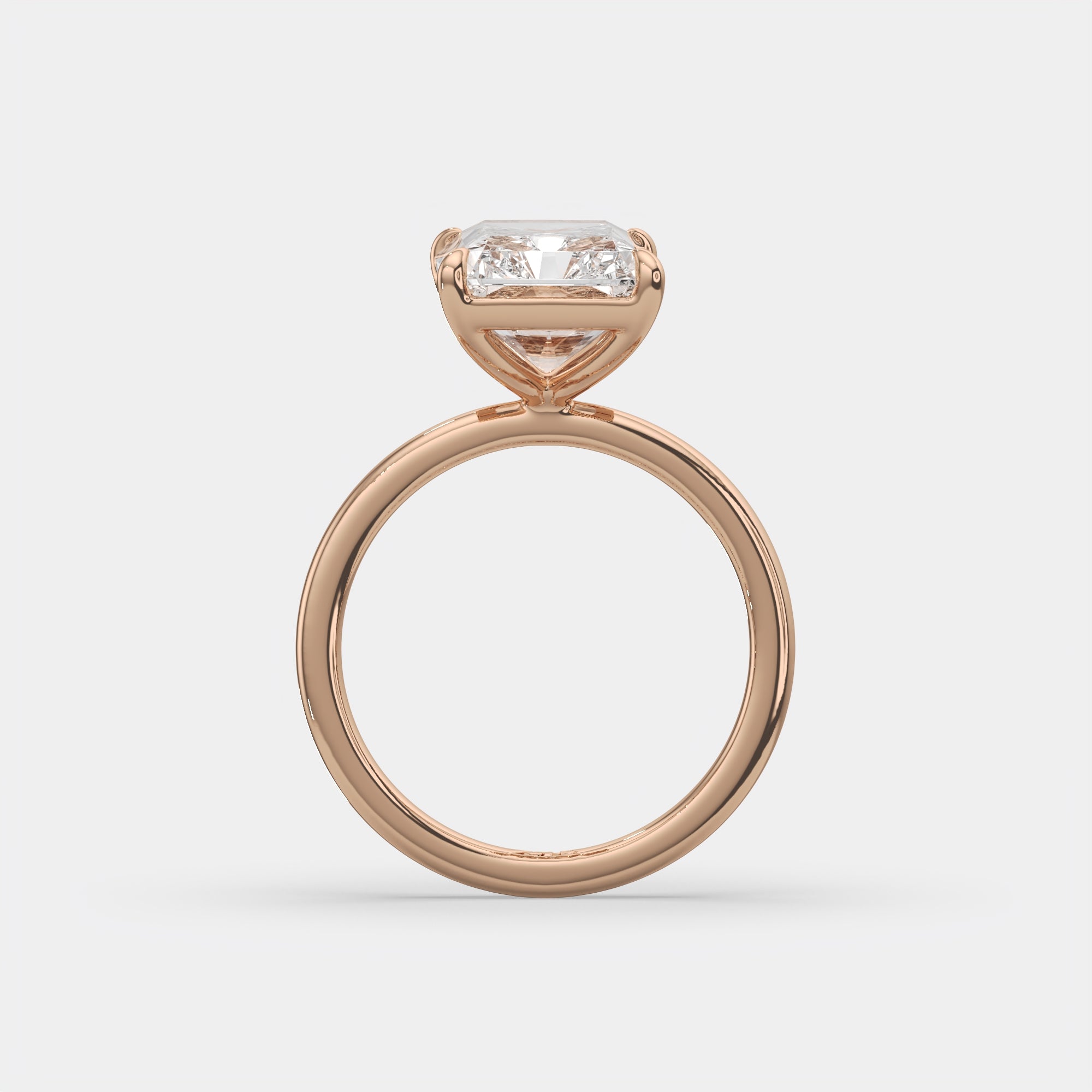 5.00 Ct E VS1 Radiant Solitaire Diamond Ring, in 14k rose gold, front view