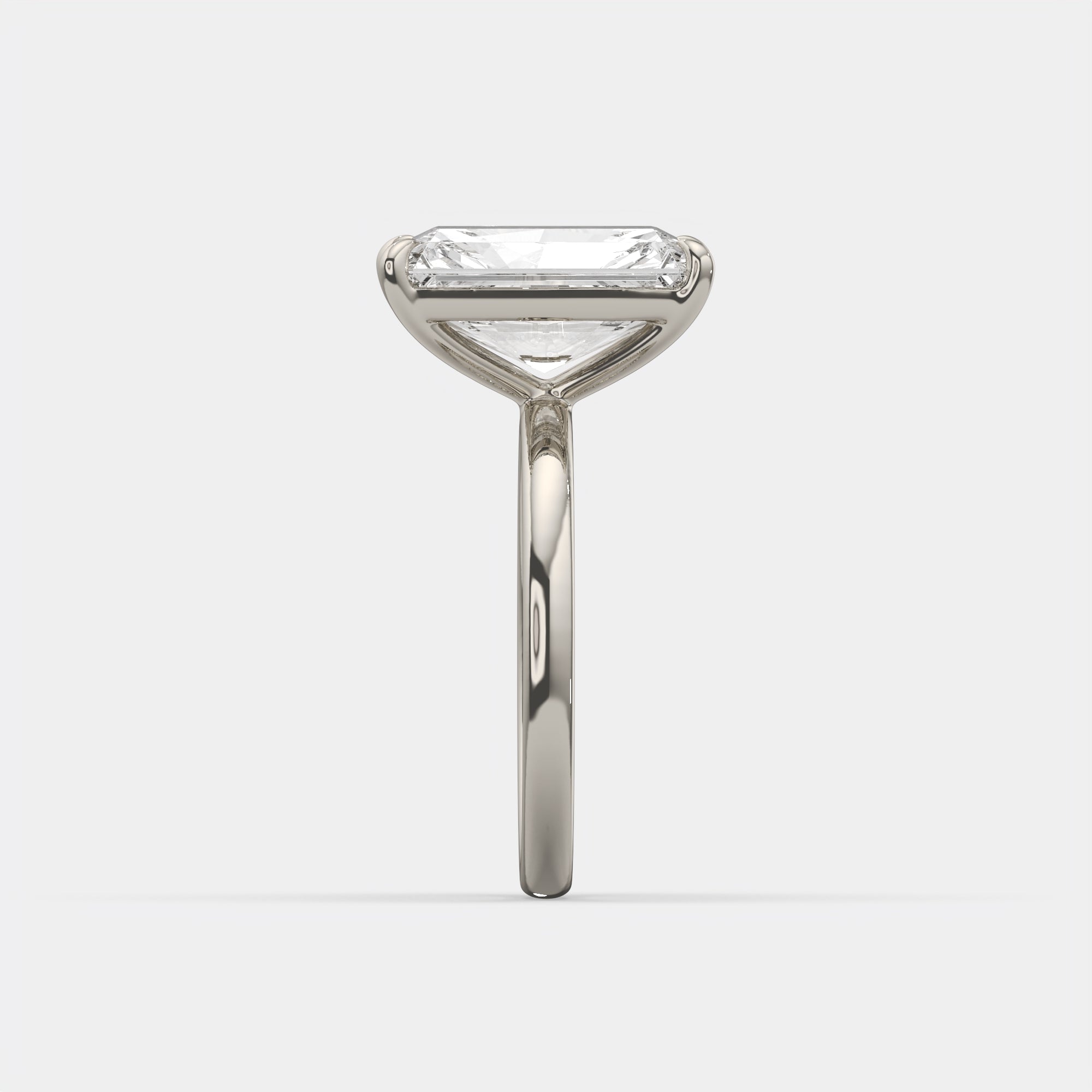 5.00 Ct E VS1 Radiant Solitaire Diamond Ring, in 14k white gold, side profile