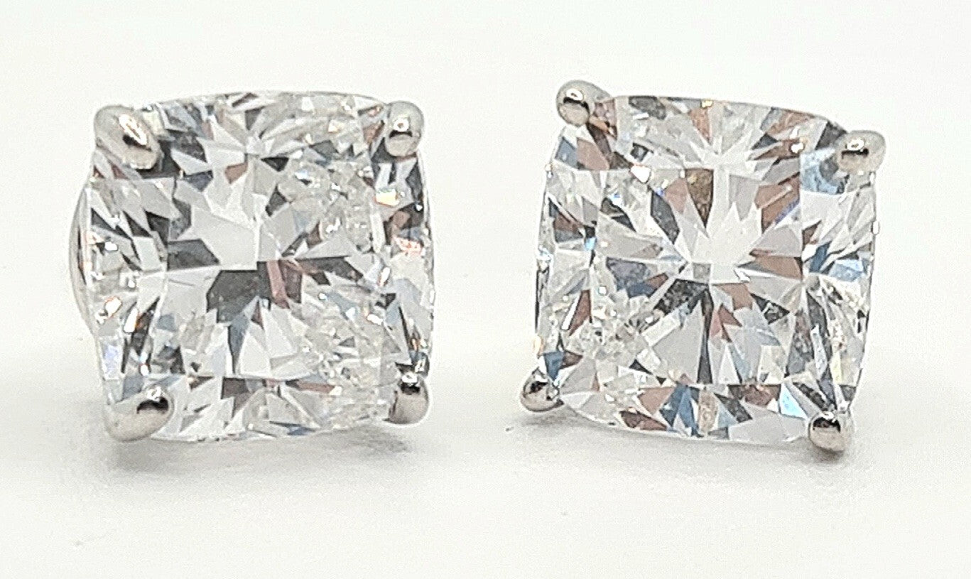 3.00 Carat Cushion E VS1 Lab Grown Diamond Studs IGI Certified 14k White Gold