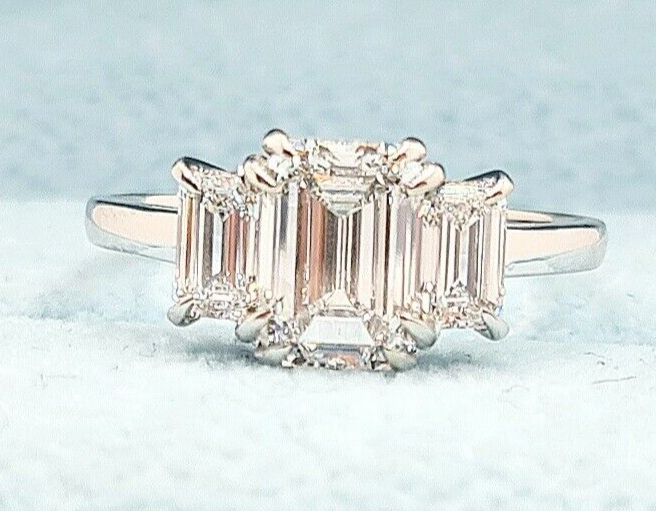 2.10 Ct F VS1 14k White Gold Emerald Cut Lab Grown Diamond Ring IGI Certified