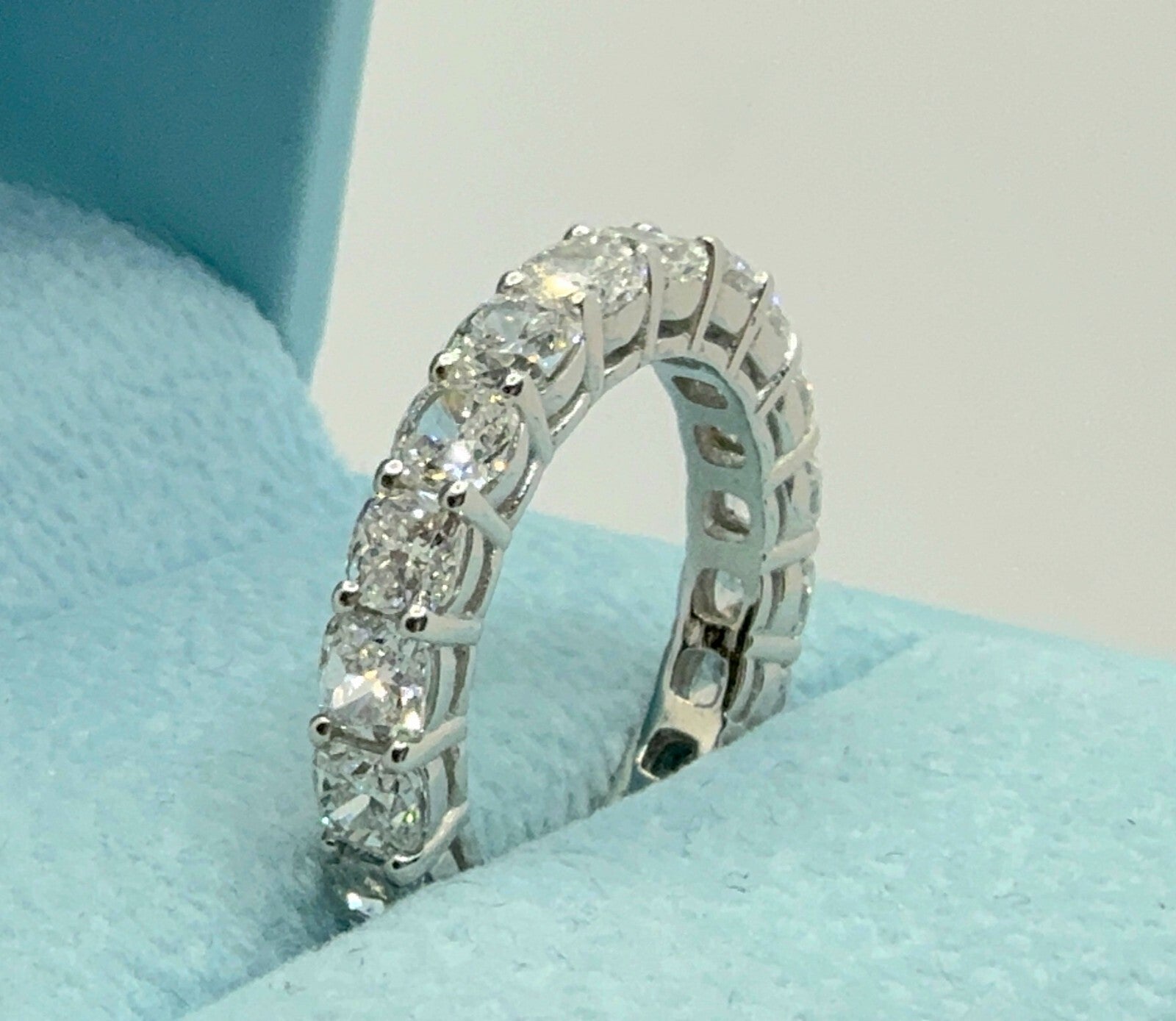 4.20 Ct Cushion Lab Grown Diamond Eternity Band Ring 14k E VS GIA Authenticated