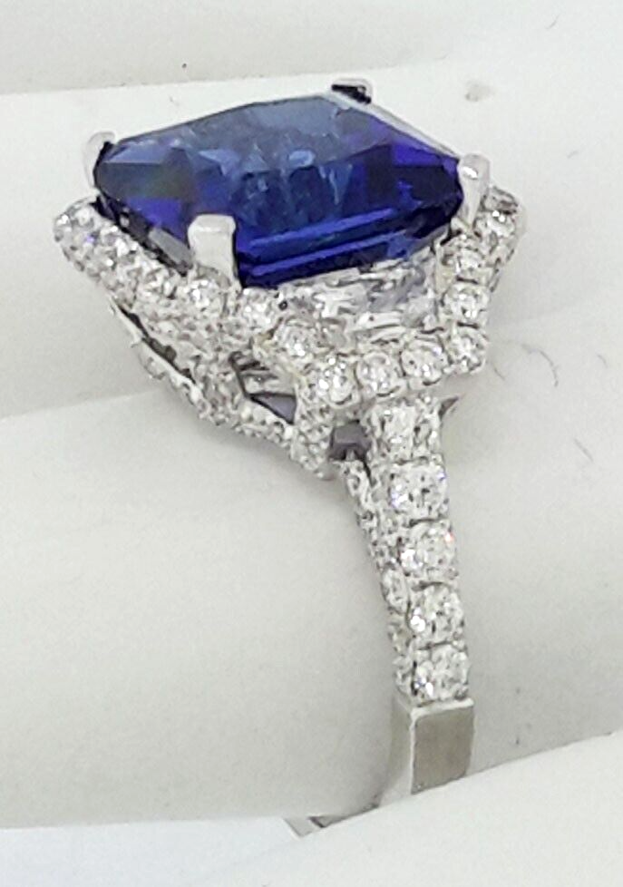 9.44 Carat Authenticated Tanzanite and Diamond Ring Set in 18k White Gold