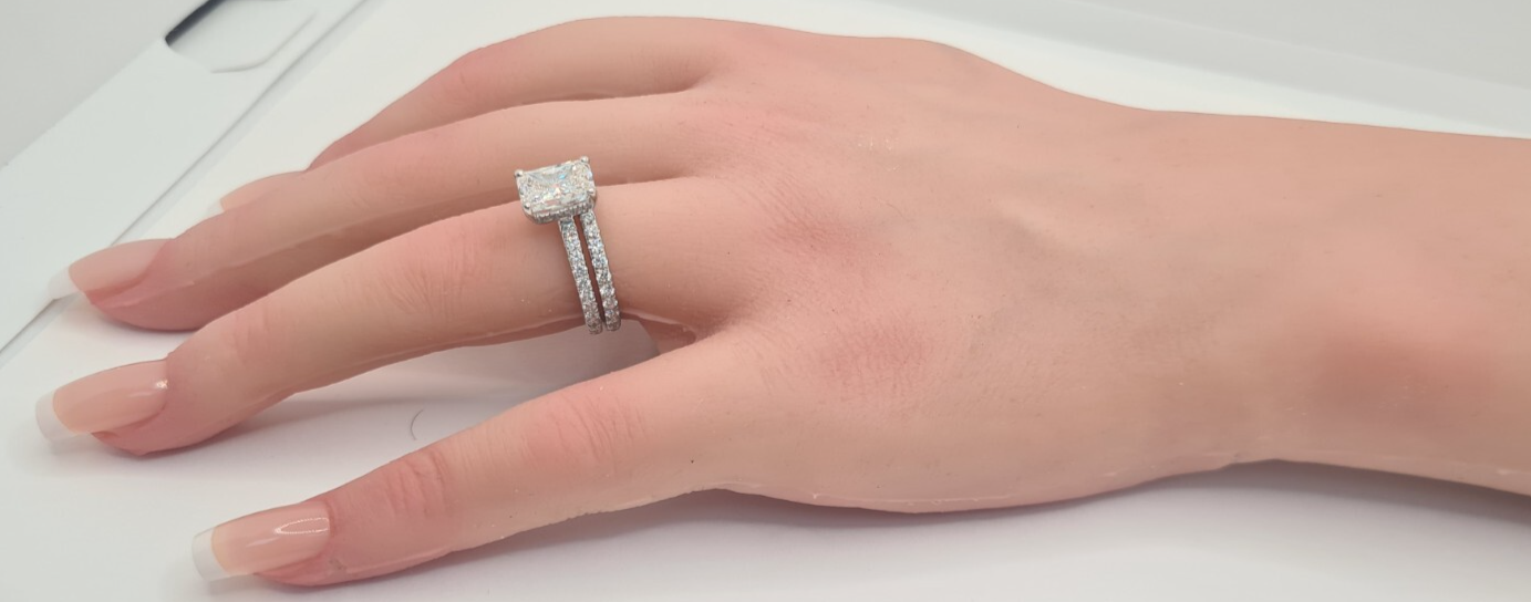 3.00 Ct E VS1 Lab Grown Radiant Diamond Ring With Band IGI Certified Diamond